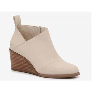 NEW TOMS Marta Wedge Bootie Beige Leather Wedge Womens Size US 8 $110 [jb]